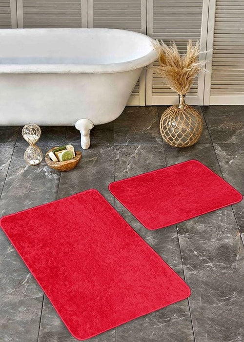 Set di 2 Tappetini da bagno antiscivolo Suna BPS634 Rectangle Rosso, 100 x 60 cm / 60 x 50 cm (1)
