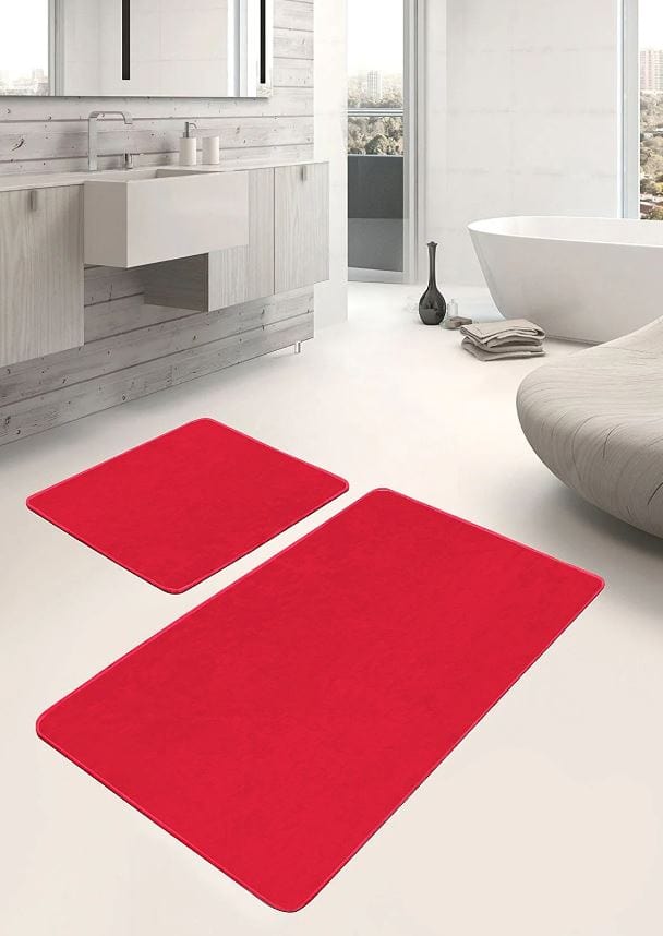 Set di 2 Tappetini da bagno antiscivolo Suna BPS634 Rectangle Rosso, 100 x 60 cm / 60 x 50 cm (2)