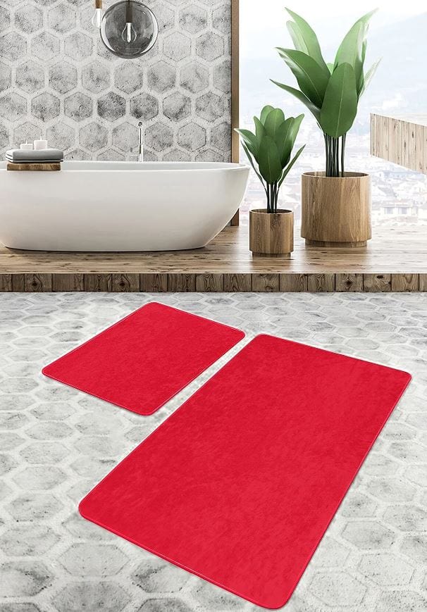 Set di 2 Tappetini da bagno antiscivolo Suna BPS634 Rectangle Rosso, 100 x 60 cm / 60 x 50 cm (3)
