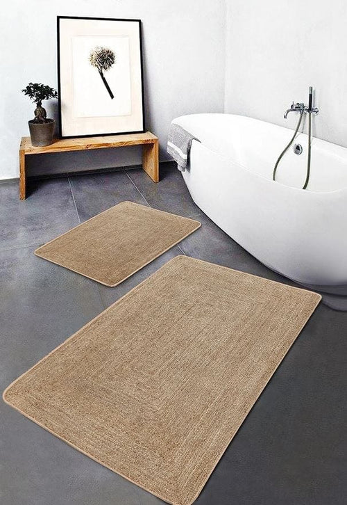 Set di 2 Tappetini da bagno antiscivolo Suna BPS636 Rectangle Bej 100 x 60 cm / 60 x 50 cm Beige, 100 x 60 cm / 60 x 50 cm