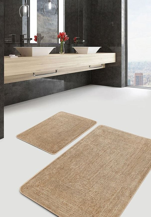 Set di 2 Tappetini da bagno antiscivolo Suna BPS636 Rectangle Bej 100 x 60 cm / 60 x 50 cm Beige, 100 x 60 cm / 60 x 50 cm (1)