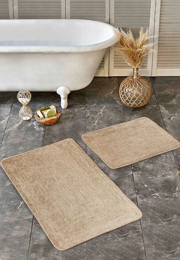 Set di 2 Tappetini da bagno antiscivolo Suna BPS636 Rectangle Bej 100 x 60 cm / 60 x 50 cm Beige, 100 x 60 cm / 60 x 50 cm (2)