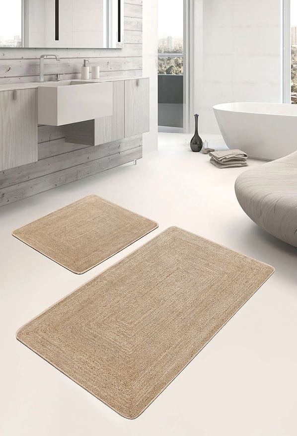 Set di 2 Tappetini da bagno antiscivolo Suna BPS636 Rectangle Bej 100 x 60 cm / 60 x 50 cm Beige, 100 x 60 cm / 60 x 50 cm (3)