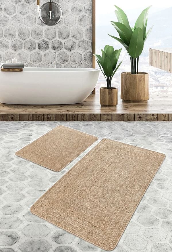 Set di 2 Tappetini da bagno antiscivolo Suna BPS636 Rectangle Bej 100 x 60 cm / 60 x 50 cm Beige, 100 x 60 cm / 60 x 50 cm (4)