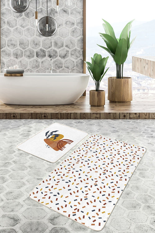 Set di 2 Tappetini da bagno antiscivolo Umay BPS484 Multicolore, 100 x 60 cm / 60 x 50 cm