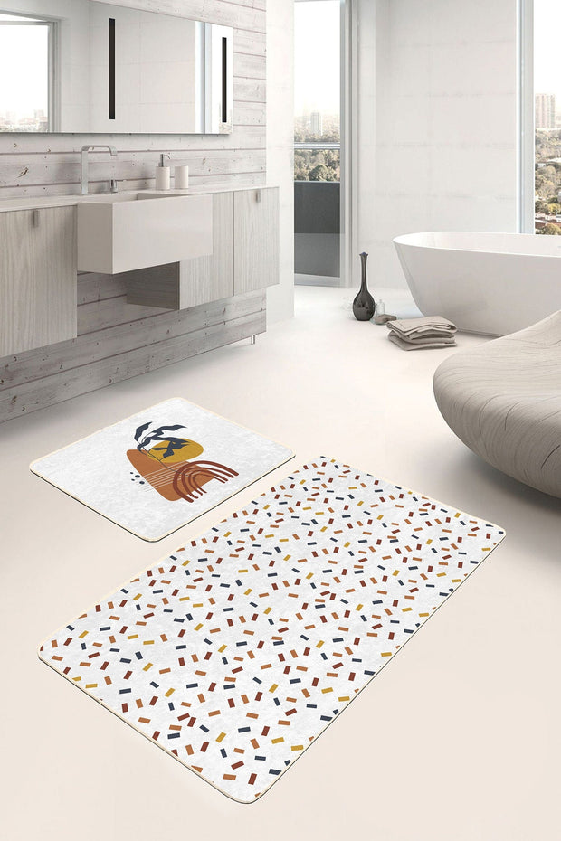 Set di 2 Tappetini da bagno antiscivolo Umay BPS484 Multicolore, 100 x 60 cm / 60 x 50 cm (2)