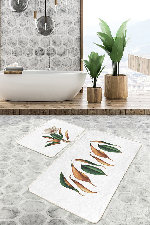 Set di 2 Tappetini da bagno antiscivolo Umay BPS486 Rectangle Multicolore, 100 x 60 cm / 60 x 50 cm