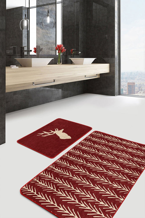 Set di 2 Tappetini da bagno antiscivolo Umay BPS487 Multicolore, 100 x 60 cm / 60 x 50 cm