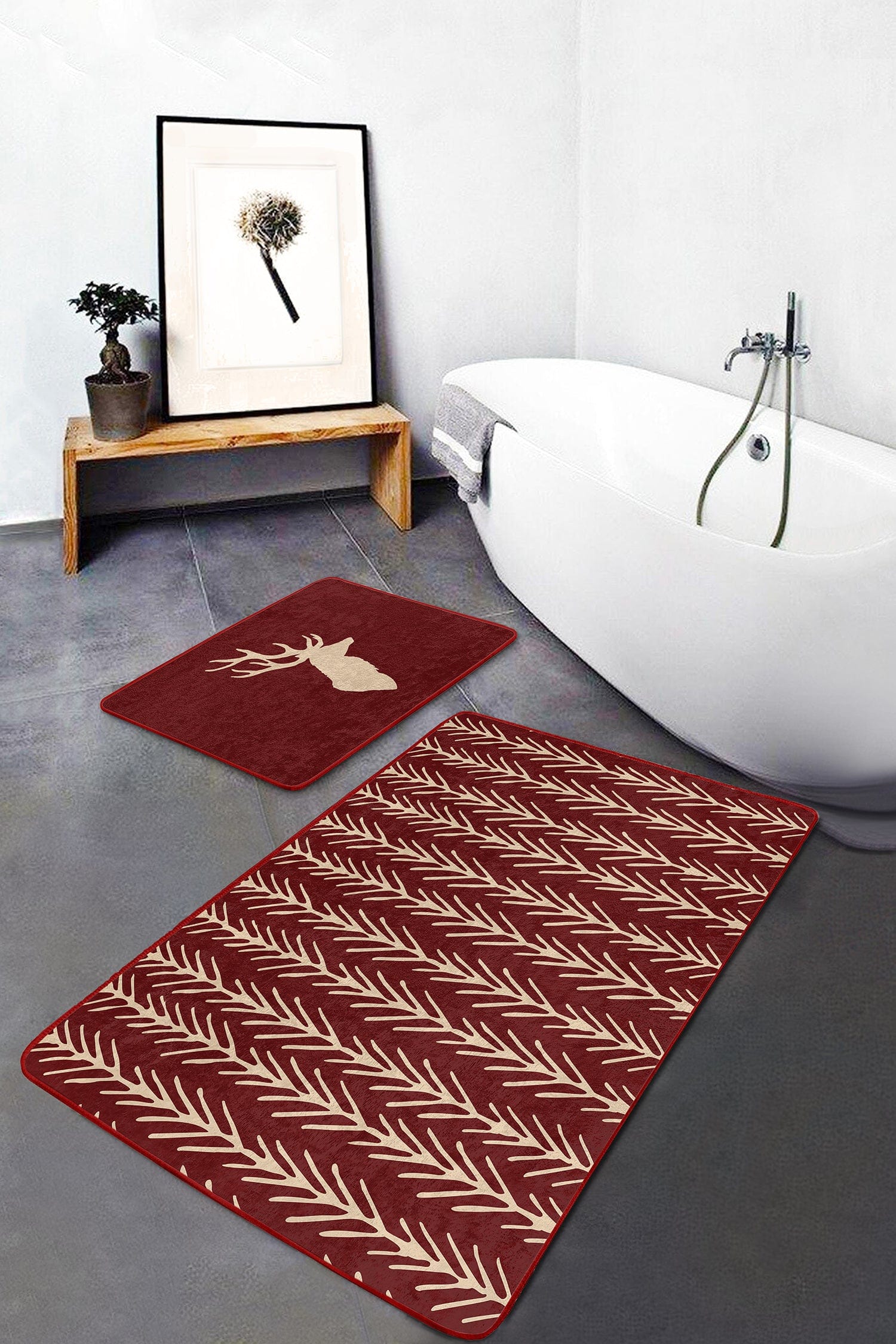 Set di 2 Tappetini da bagno antiscivolo Umay BPS487 Multicolore, 100 x 60 cm / 60 x 50 cm (2)