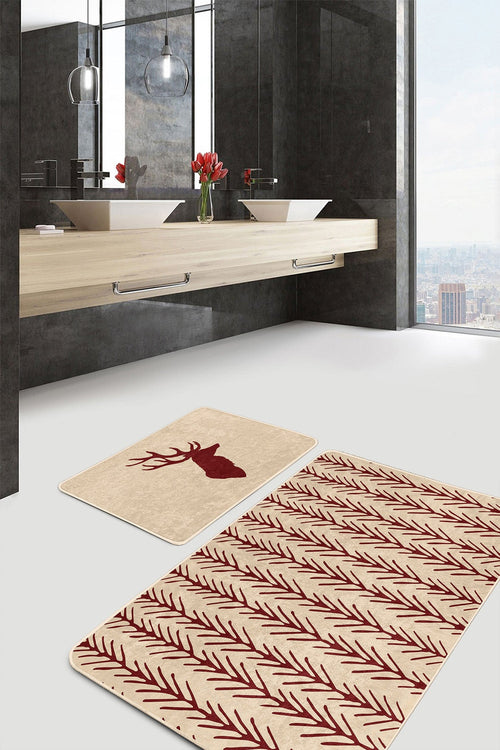 Set di 2 Tappetini da bagno antiscivolo Umay BPS488 Multicolore, 100 x 60 cm / 60 x 50 cm