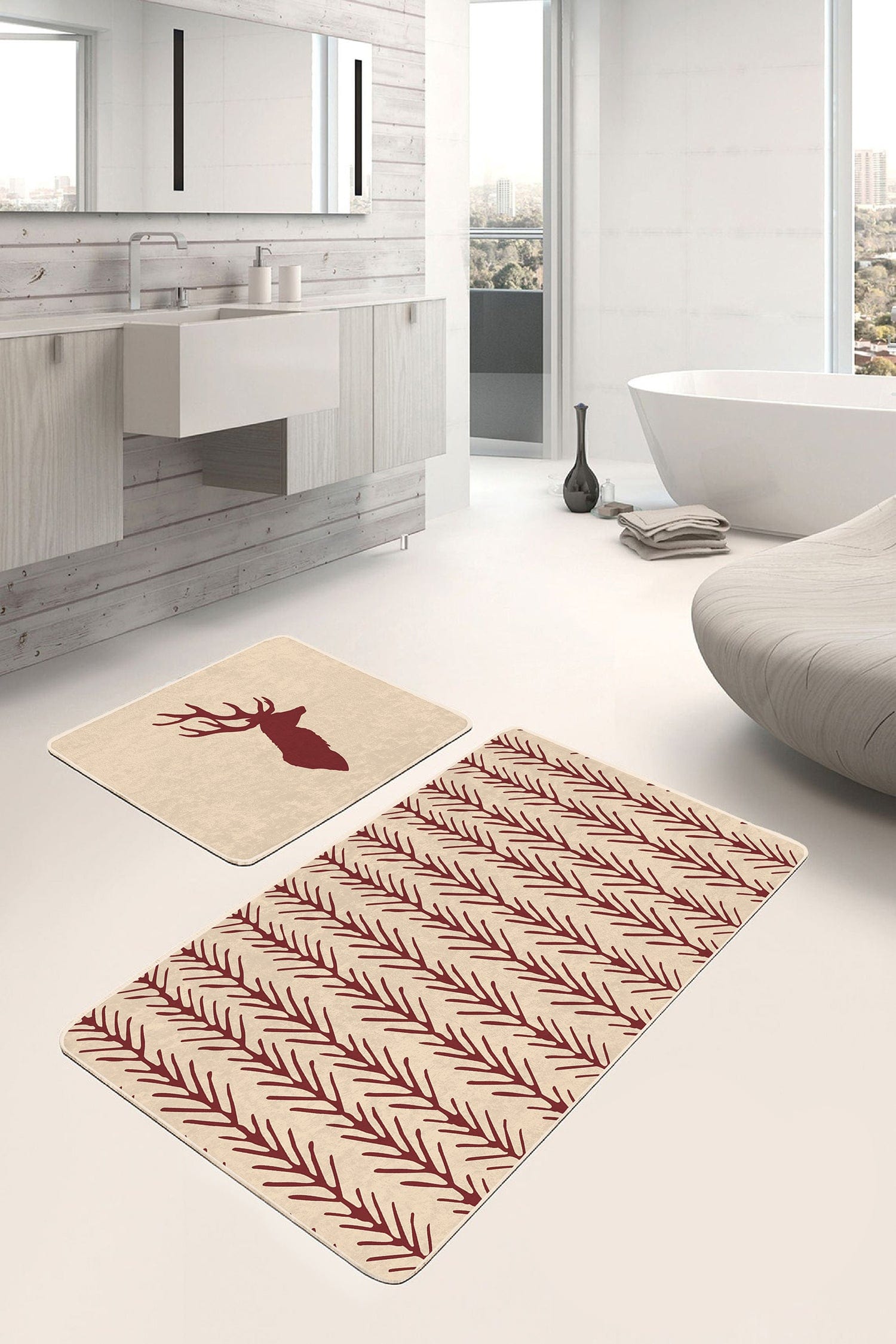Set di 2 Tappetini da bagno antiscivolo Umay BPS488 Multicolore, 100 x 60 cm / 60 x 50 cm (2)