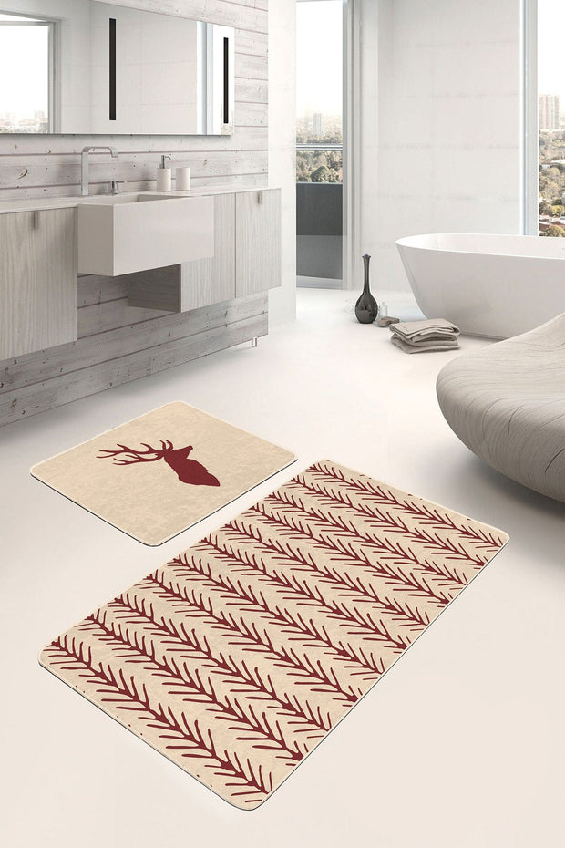 Set di 2 Tappetini da bagno antiscivolo Umay BPS488 Multicolore, 100 x 60 cm / 60 x 50 cm (2)