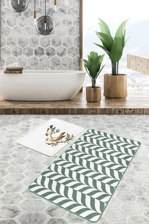 Set di 2 Tappetini da bagno antiscivolo Umay BPS489 Rectangle Multicolore, 100 x 60 cm / 60 x 50 cm