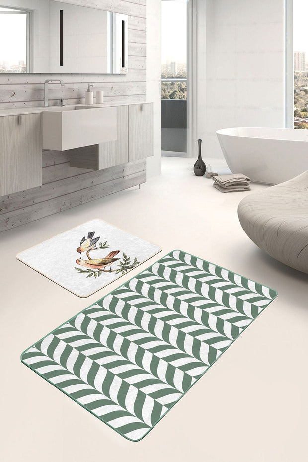 Set di 2 Tappetini da bagno antiscivolo Umay BPS489 Rectangle Multicolore, 100 x 60 cm / 60 x 50 cm (2)