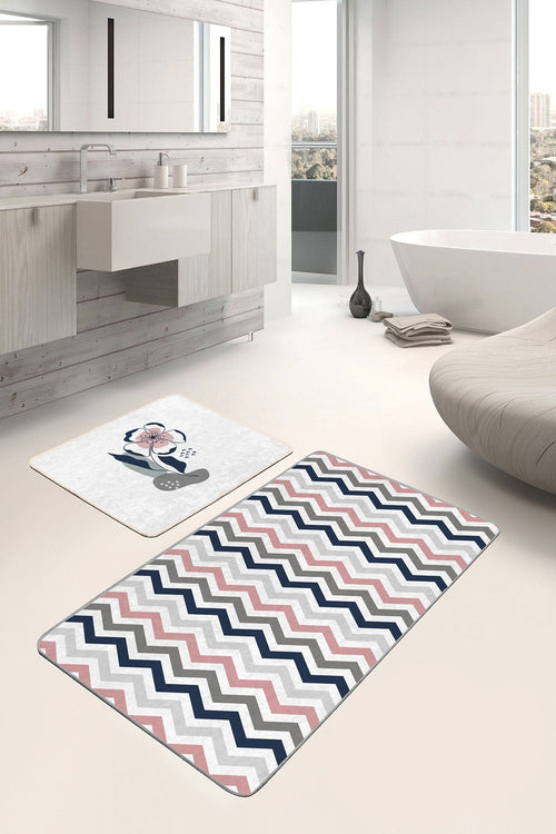 Set di 2 Tappetini da bagno antiscivolo Umay BPS491 Rectangle Multicolore, 100 x 60 cm / 60 x 50 cm (1)
