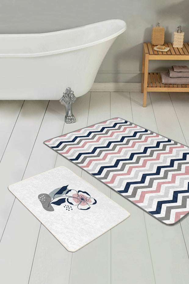 Set di 2 Tappetini da bagno antiscivolo Umay BPS491 Rectangle Multicolore, 100 x 60 cm / 60 x 50 cm (2)