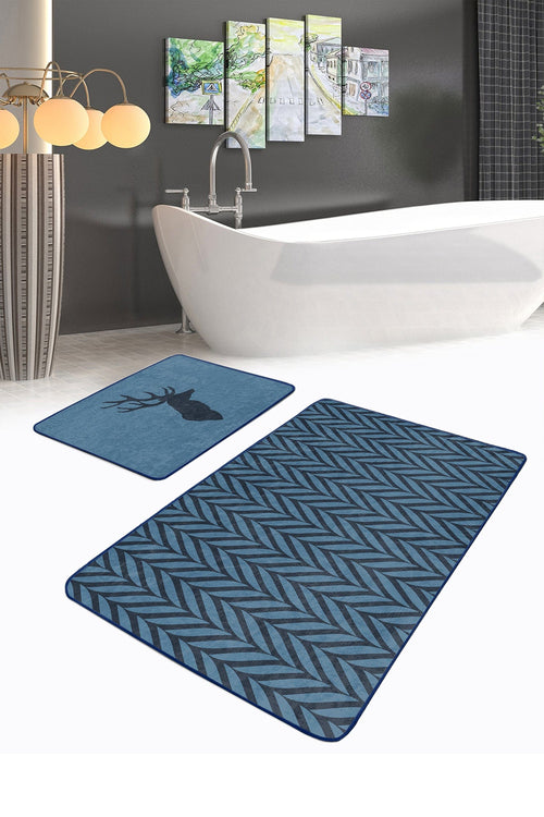 Set di 2 Tappetini da bagno antiscivolo Umay BPS492 Multicolore, 100 x 60 cm / 60 x 50 cm