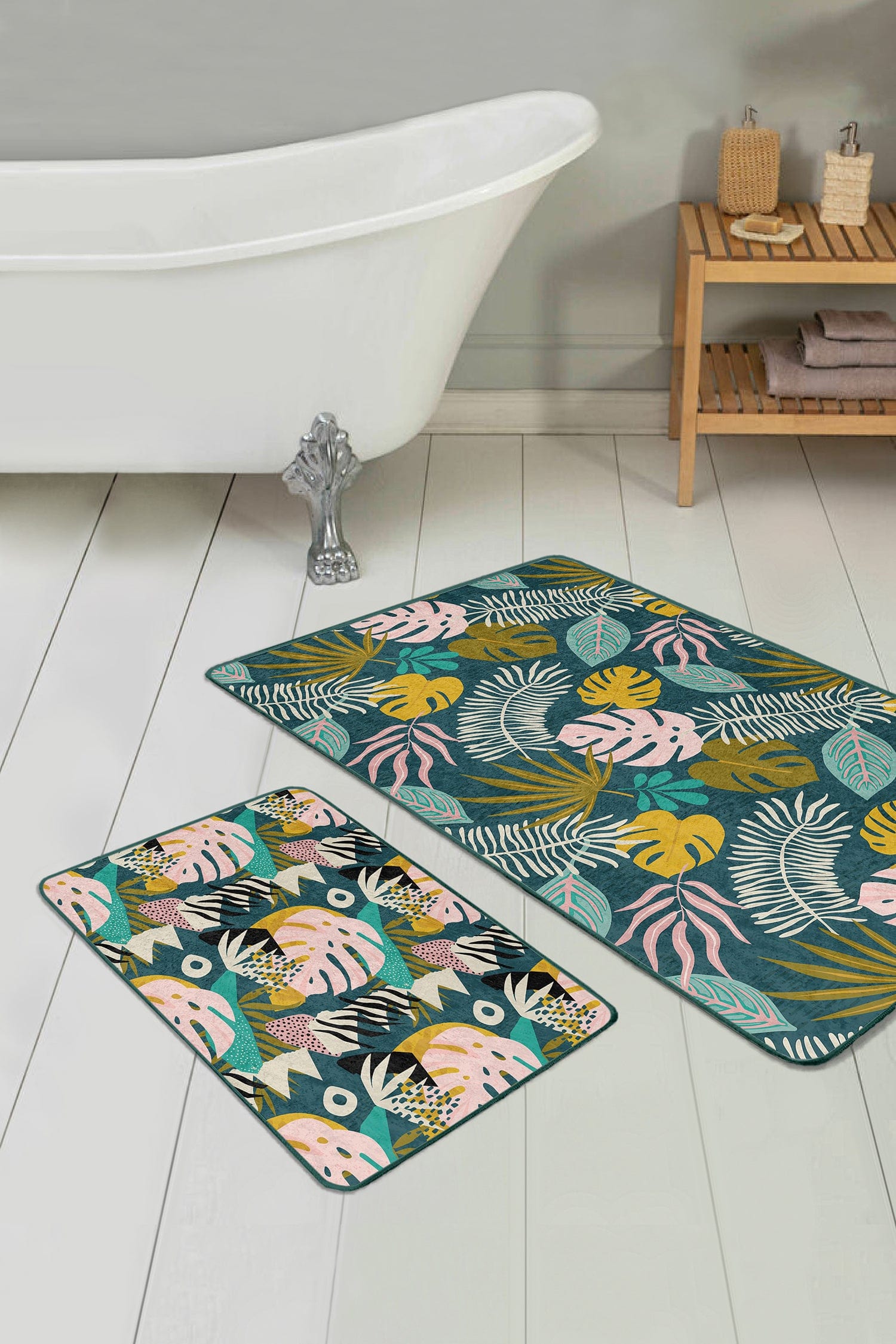 Set di 2 Tappetini da bagno antiscivolo Umay BPS493 Rectangle Multicolore, 100 x 60 cm / 60 x 50 cm (1)