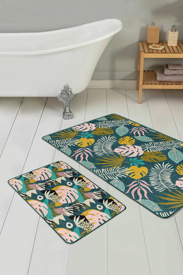 Set di 2 Tappetini da bagno antiscivolo Umay BPS493 Rectangle Multicolore, 100 x 60 cm / 60 x 50 cm (1)