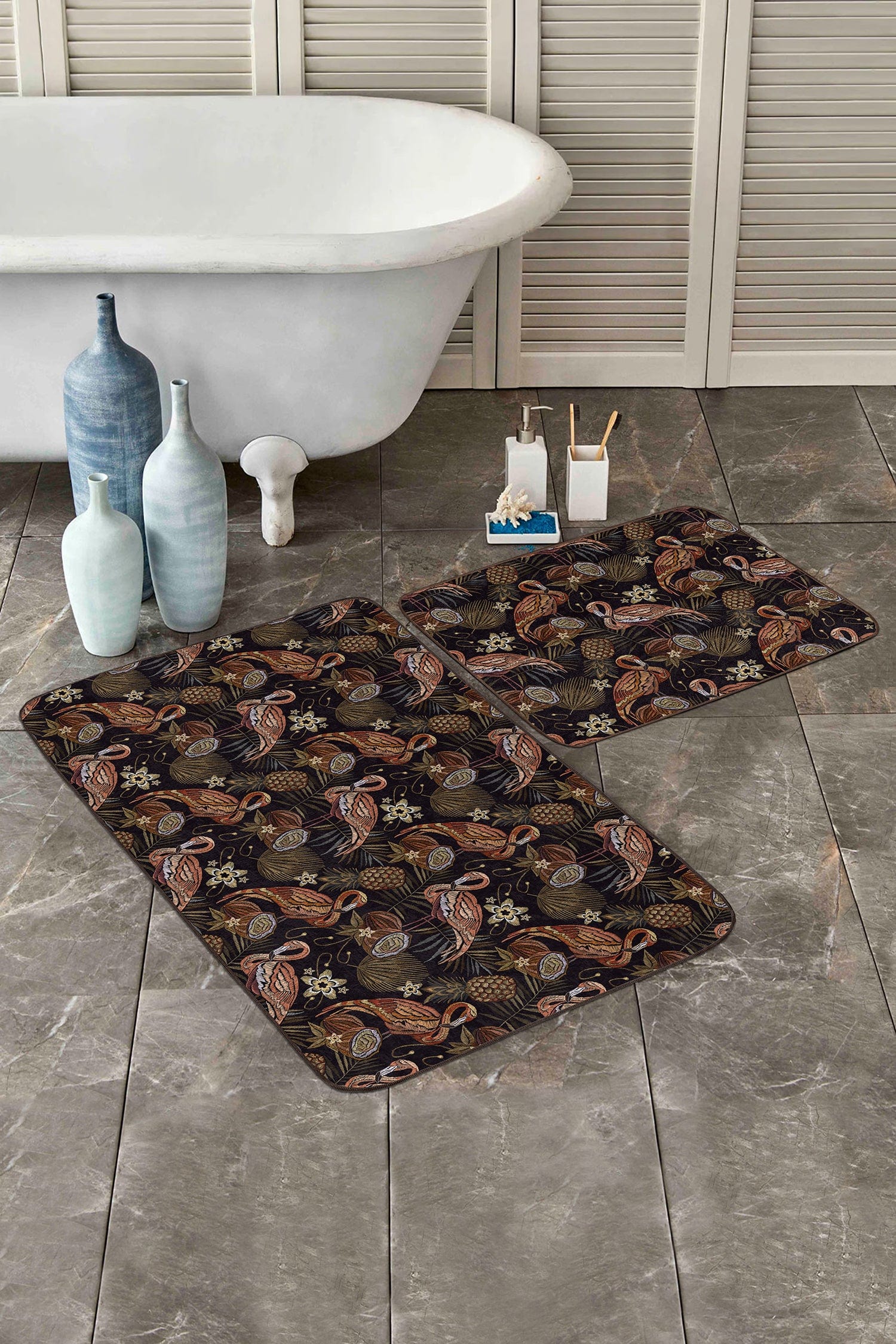 Set di 2 Tappetini da bagno antiscivolo Umut BPS494 Rectangle Multicolore, 100 x 60 cm / 60 x 50 cm