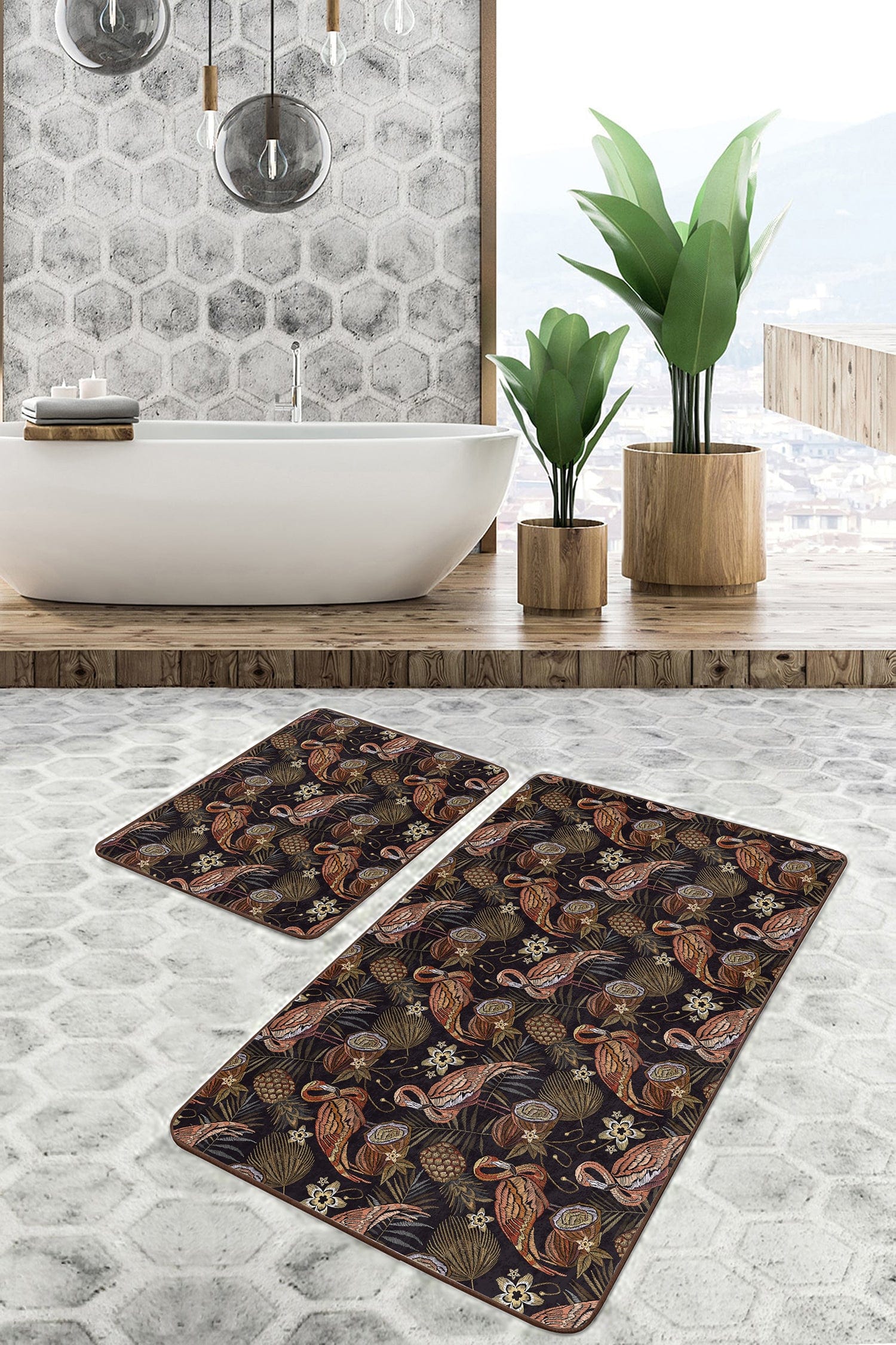 Set di 2 Tappetini da bagno antiscivolo Umut BPS494 Rectangle Multicolore, 100 x 60 cm / 60 x 50 cm (1)