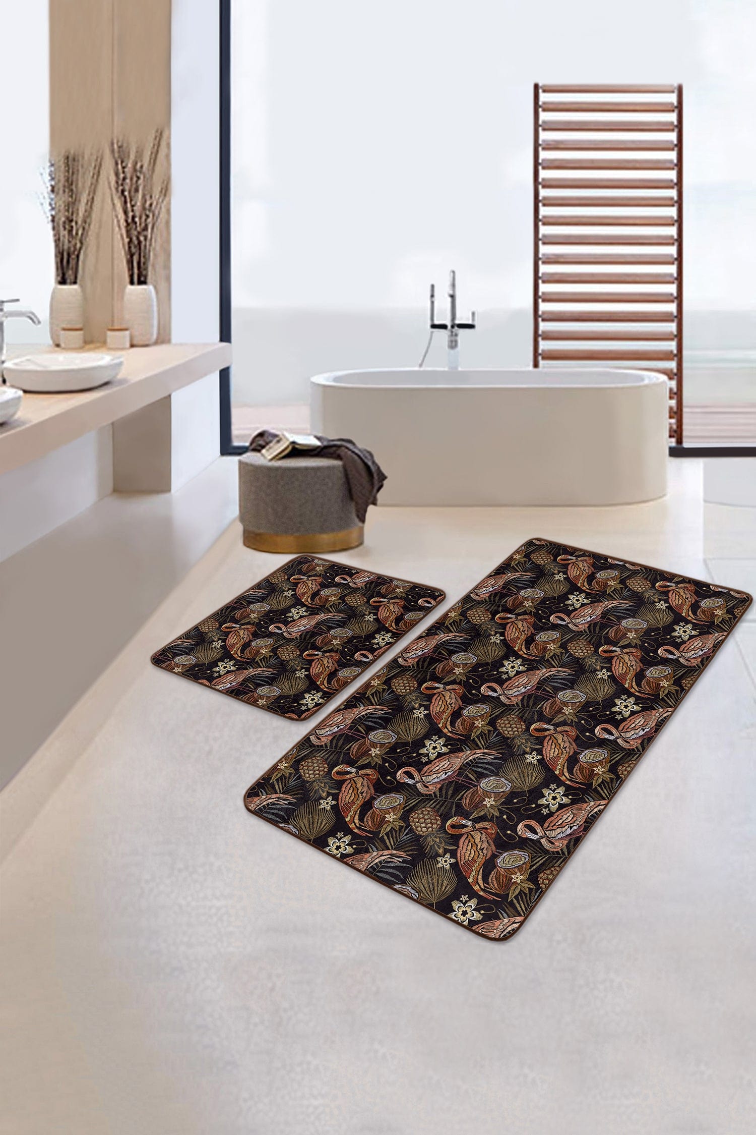 Set di 2 Tappetini da bagno antiscivolo Umut BPS494 Rectangle Multicolore, 100 x 60 cm / 60 x 50 cm (2)