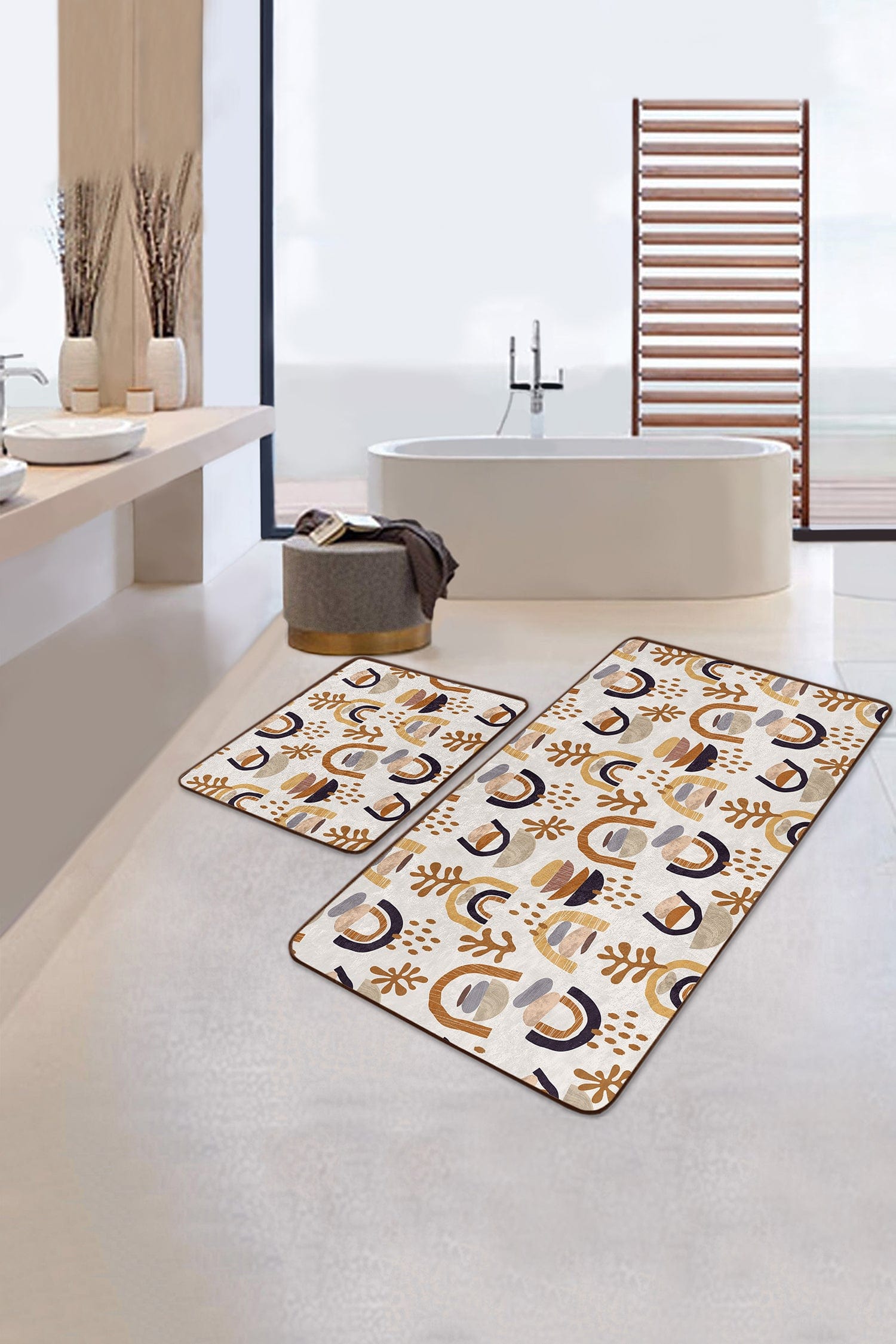 Set di 2 Tappetini da bagno antiscivolo Umut BPS496 Rectangle Multicolore, 100 x 60 cm / 60 x 50 cm (2)