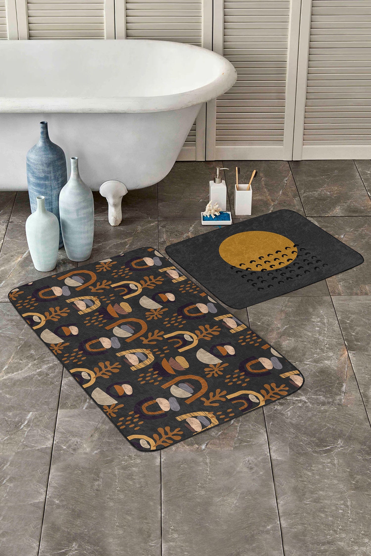 Set di 2 Tappetini da bagno antiscivolo Umut BPS497 Rectangle Multicolore, 100 x 60 cm / 60 x 50 cm (2)