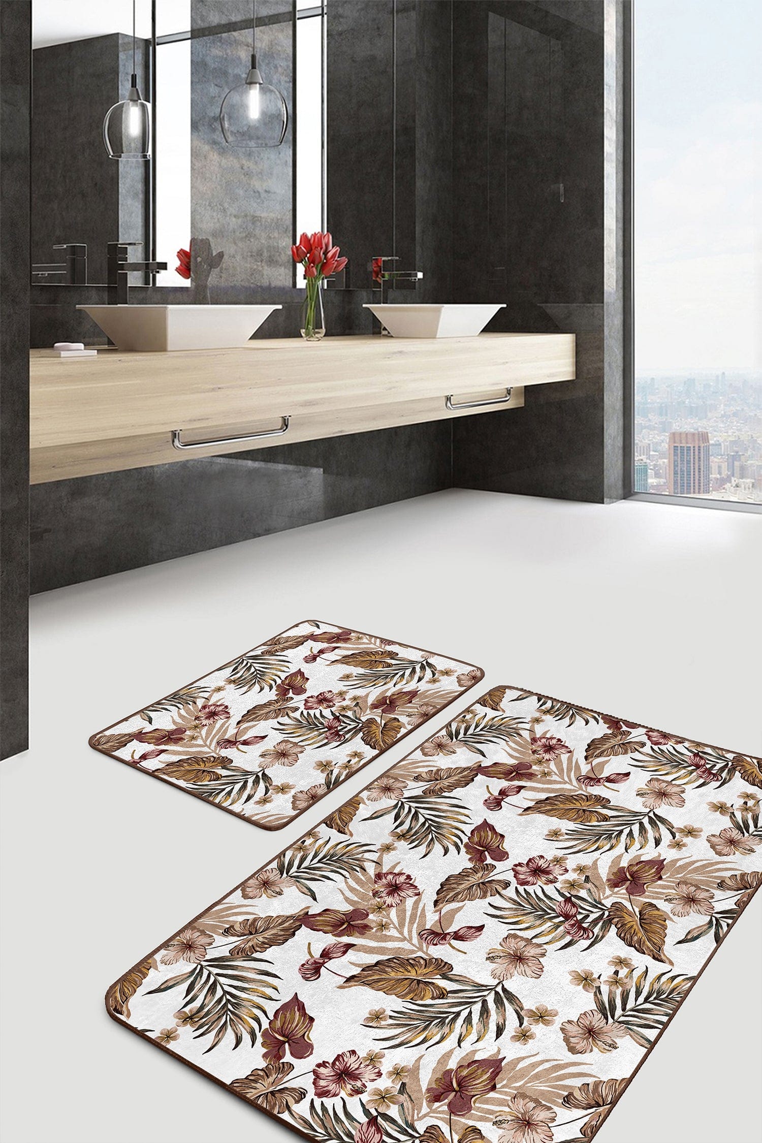 Set di 2 Tappetini da bagno antiscivolo Umut BPS498 Rectangle Multicolore, 100 x 60 cm / 60 x 50 cm (1)
