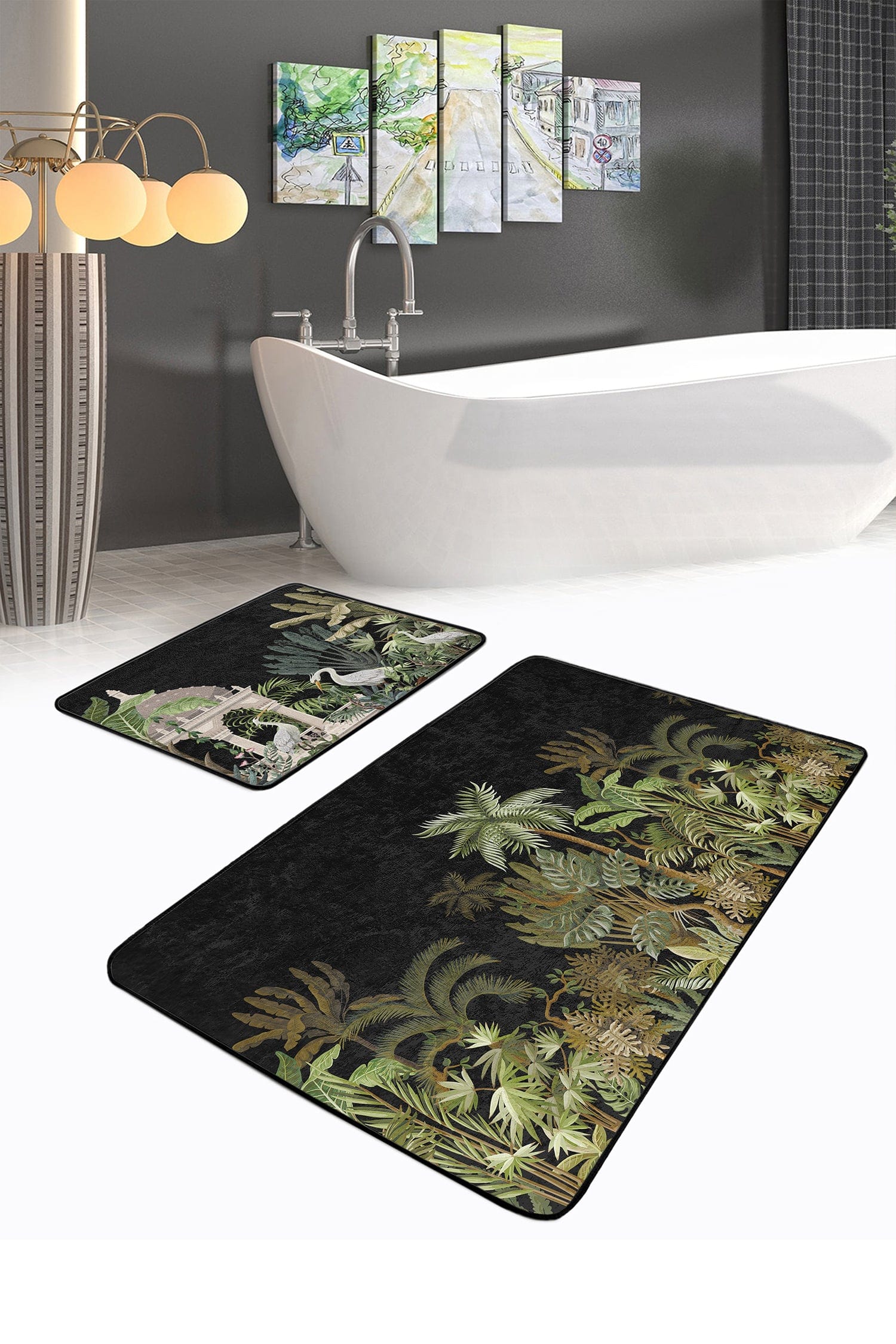 Set di 2 Tappetini da bagno antiscivolo Umut BPS501 Rectangle Multicolore, 100 x 60 cm / 60 x 50 cm (2)