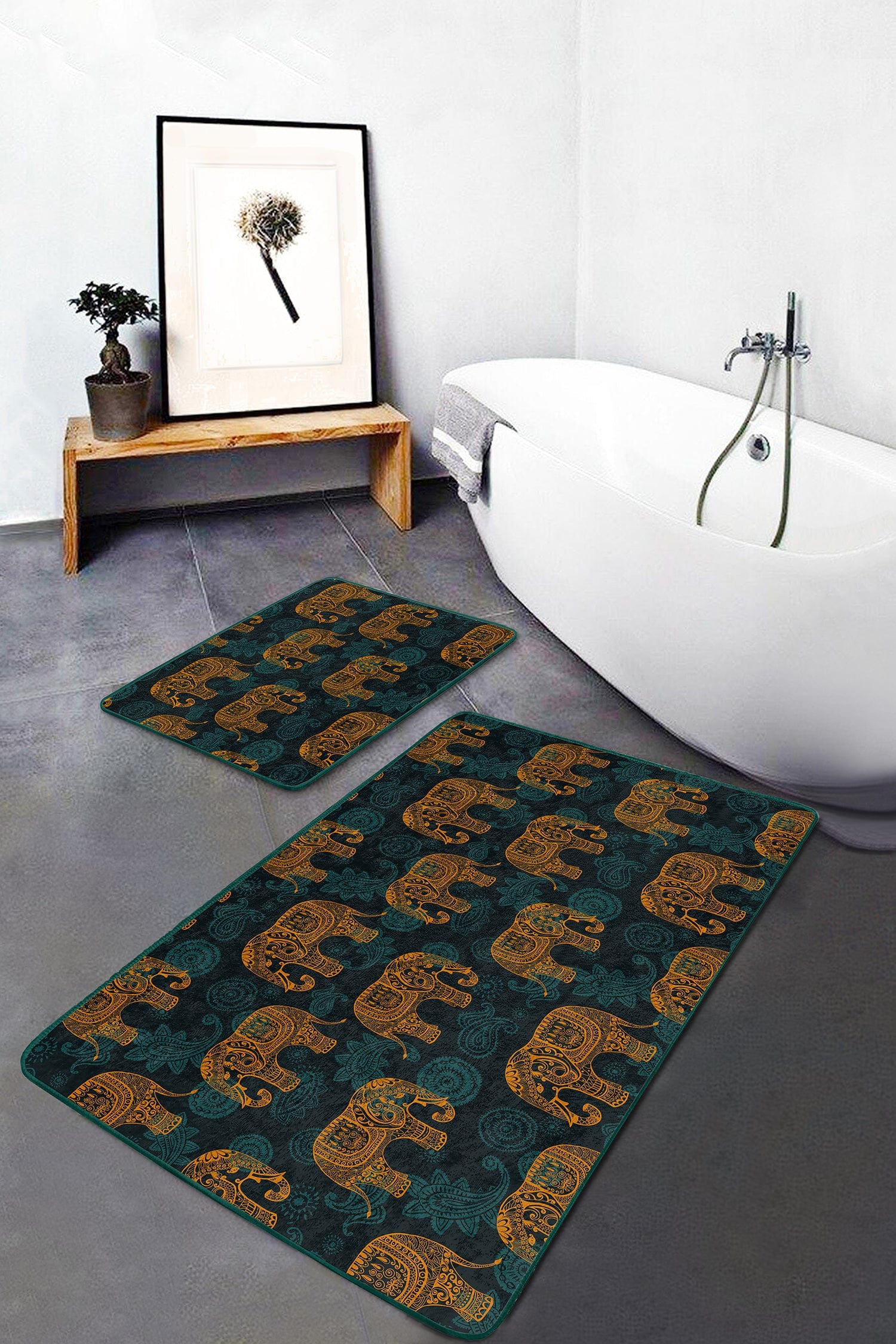 Set di 2 Tappetini da bagno antiscivolo Umut BPS502 Rectangle Multicolore, 100 x 60 cm / 60 x 50 cm (1)