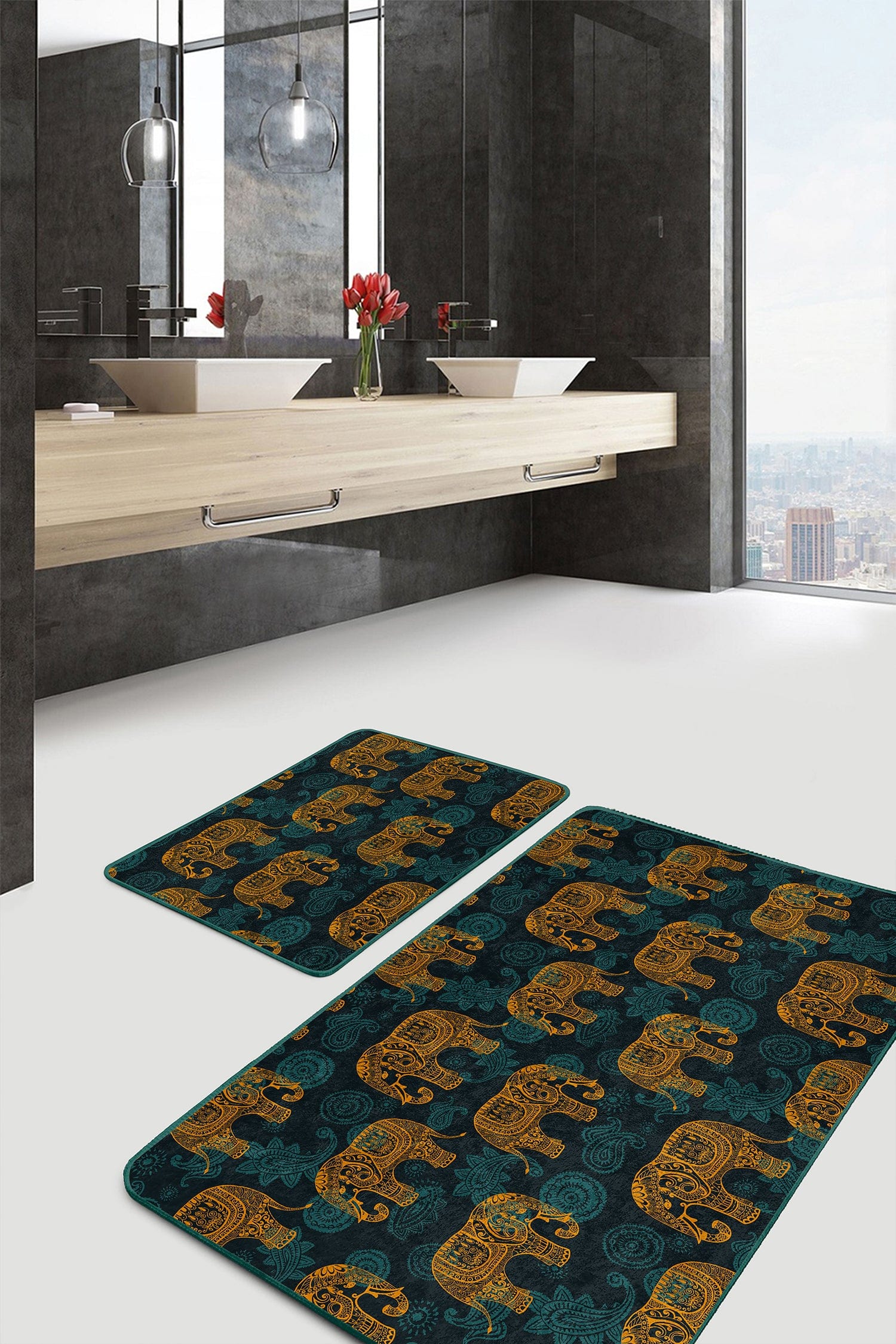 Set di 2 Tappetini da bagno antiscivolo Umut BPS502 Rectangle Multicolore, 100 x 60 cm / 60 x 50 cm (2)