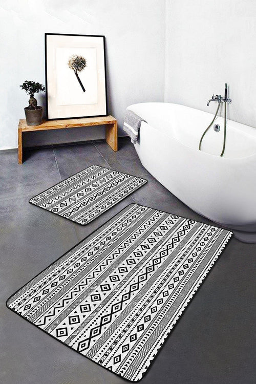 Set di 2 Tappetini da bagno antiscivolo Yaman BPS362 Rectangle Multicolore, 100 x 60 cm / 60 x 50 cm