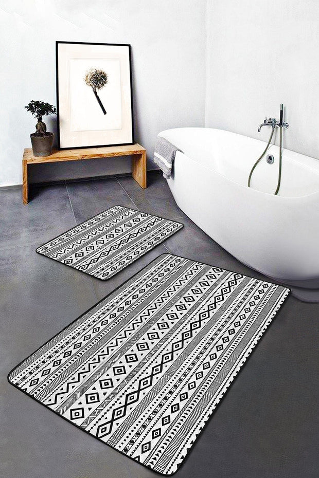 Set di 2 Tappetini da bagno antiscivolo Yaman BPS362 Rectangle Multicolore, 100 x 60 cm / 60 x 50 cm