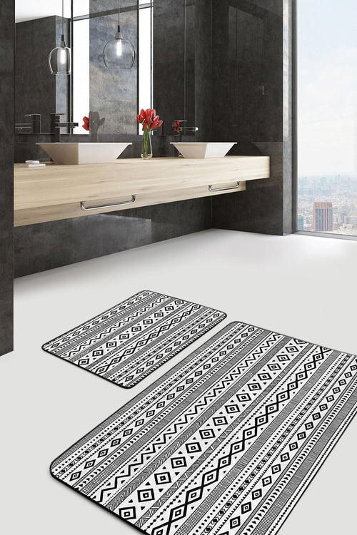 Set di 2 Tappetini da bagno antiscivolo Yaman BPS362 Rectangle Multicolore, 100 x 60 cm / 60 x 50 cm (1)