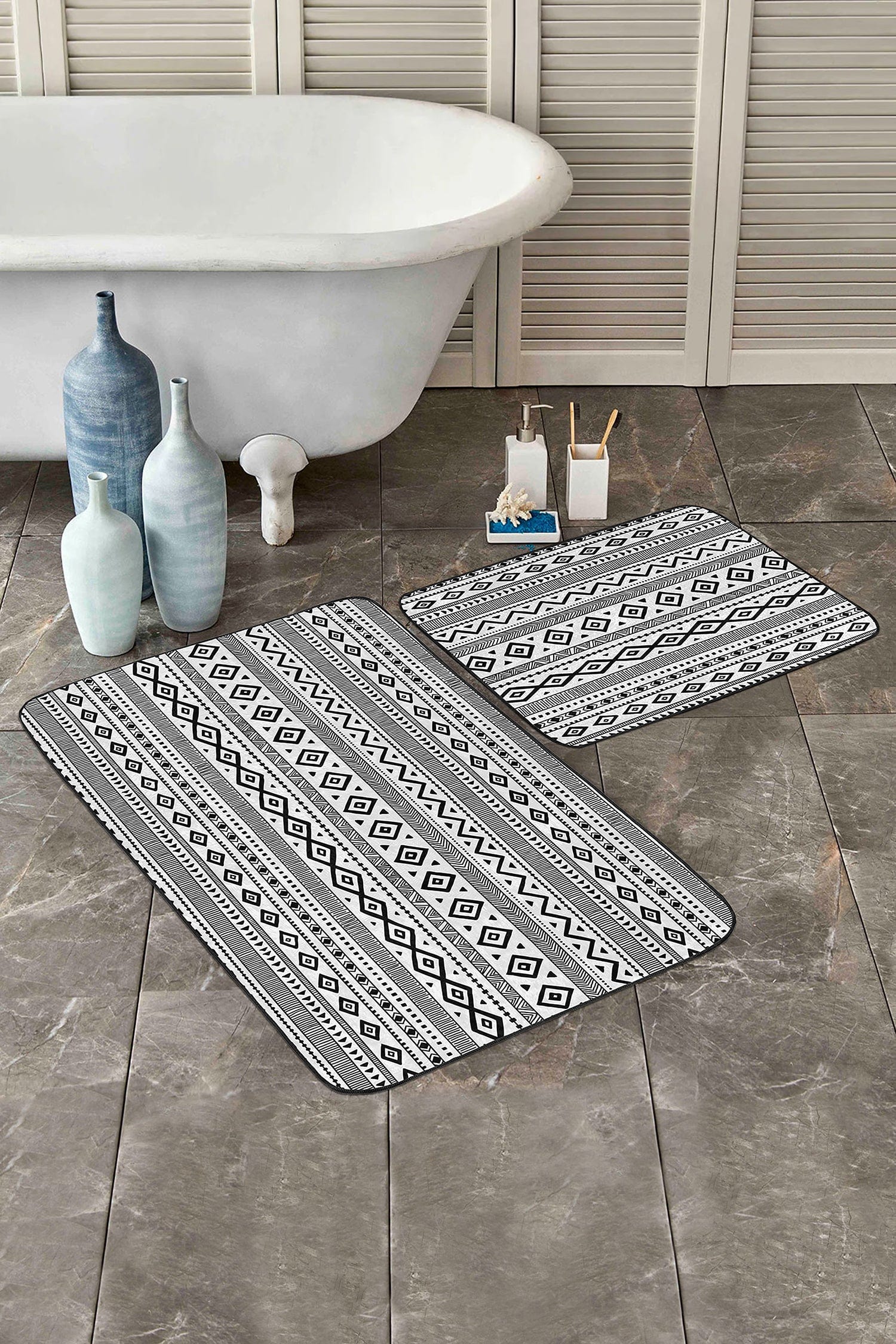 Set di 2 Tappetini da bagno antiscivolo Yaman BPS362 Rectangle Multicolore, 100 x 60 cm / 60 x 50 cm (2)
