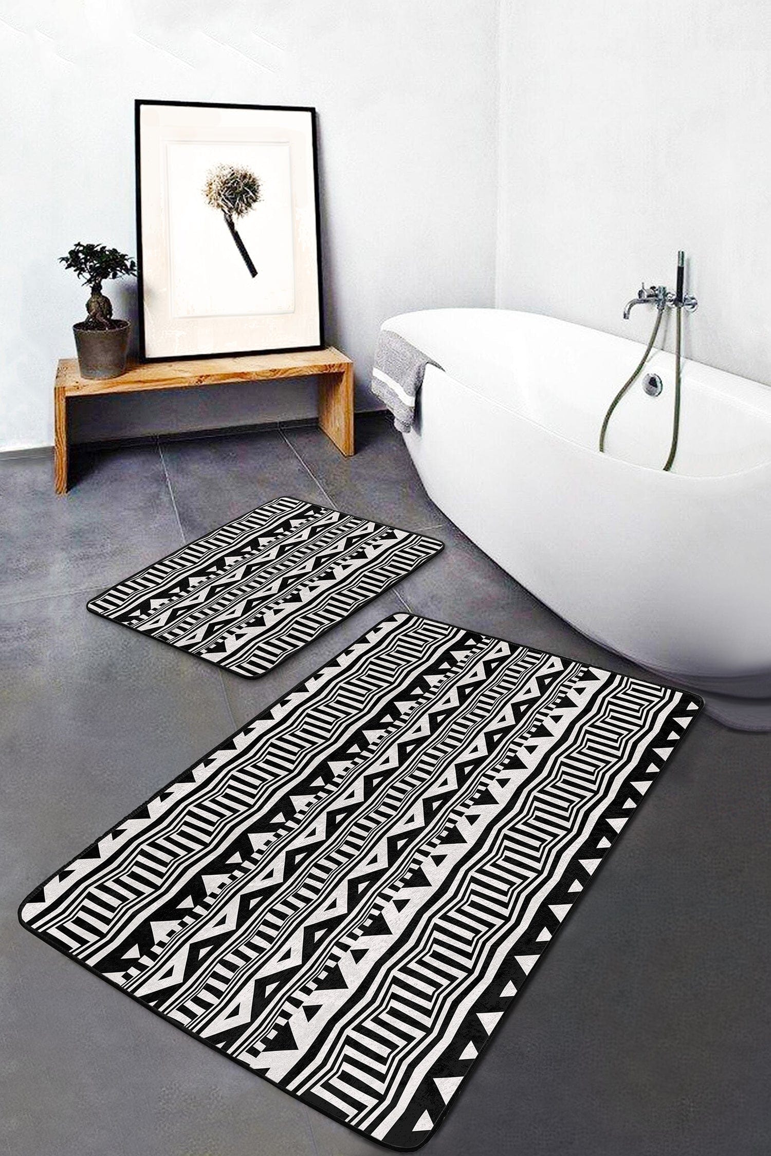 Set di 2 Tappetini da bagno antiscivolo Yaman BPS363 Rectangle Multicolore, 100 x 60 cm / 60 x 50 cm