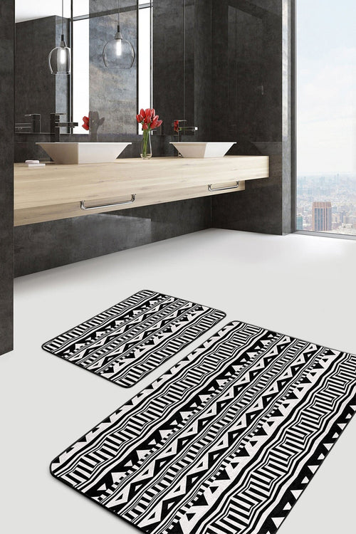 Set di 2 Tappetini da bagno antiscivolo Yaman BPS363 Rectangle Multicolore, 100 x 60 cm / 60 x 50 cm (1)