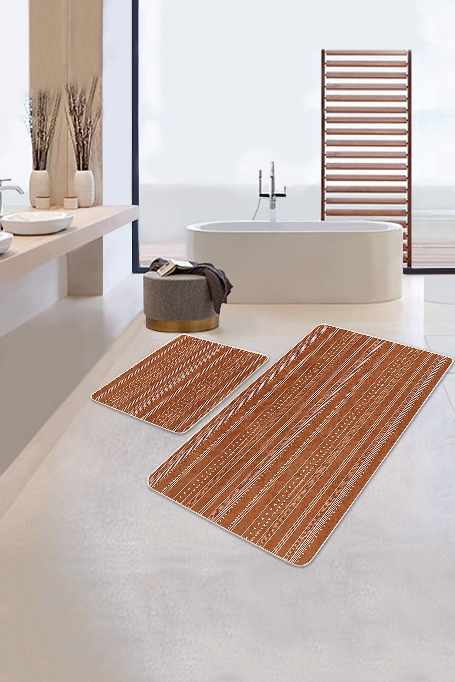 Set di 2 Tappetini da bagno antiscivolo Yaman BPS364 Rectangle Multicolore, 100 x 60 cm / 60 x 50 cm (2)