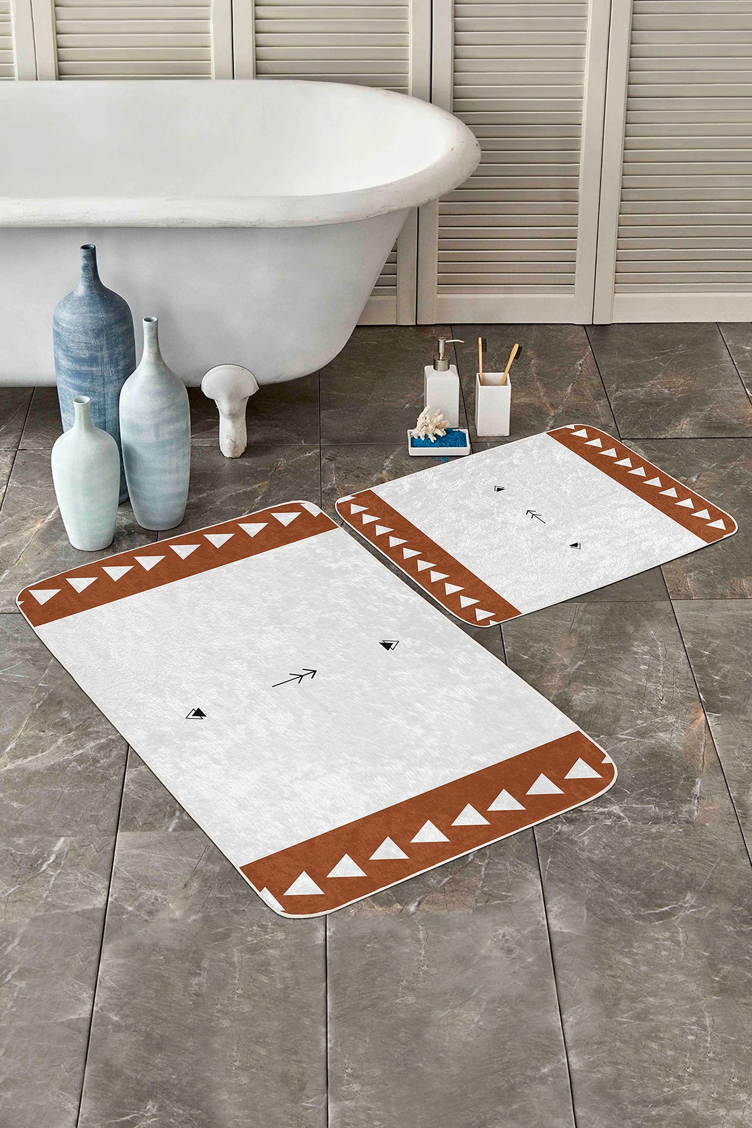 Set di 2 Tappetini da bagno antiscivolo Yaman BPS365 Rectangle Multicolore, 100 x 60 cm / 60 x 50 cm (2)