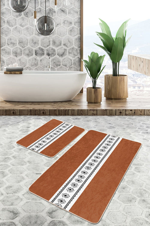 Set di 2 Tappetini da bagno antiscivolo Yaman BPS366 Rectangle Multicolore, 100 x 60 cm / 60 x 50 cm