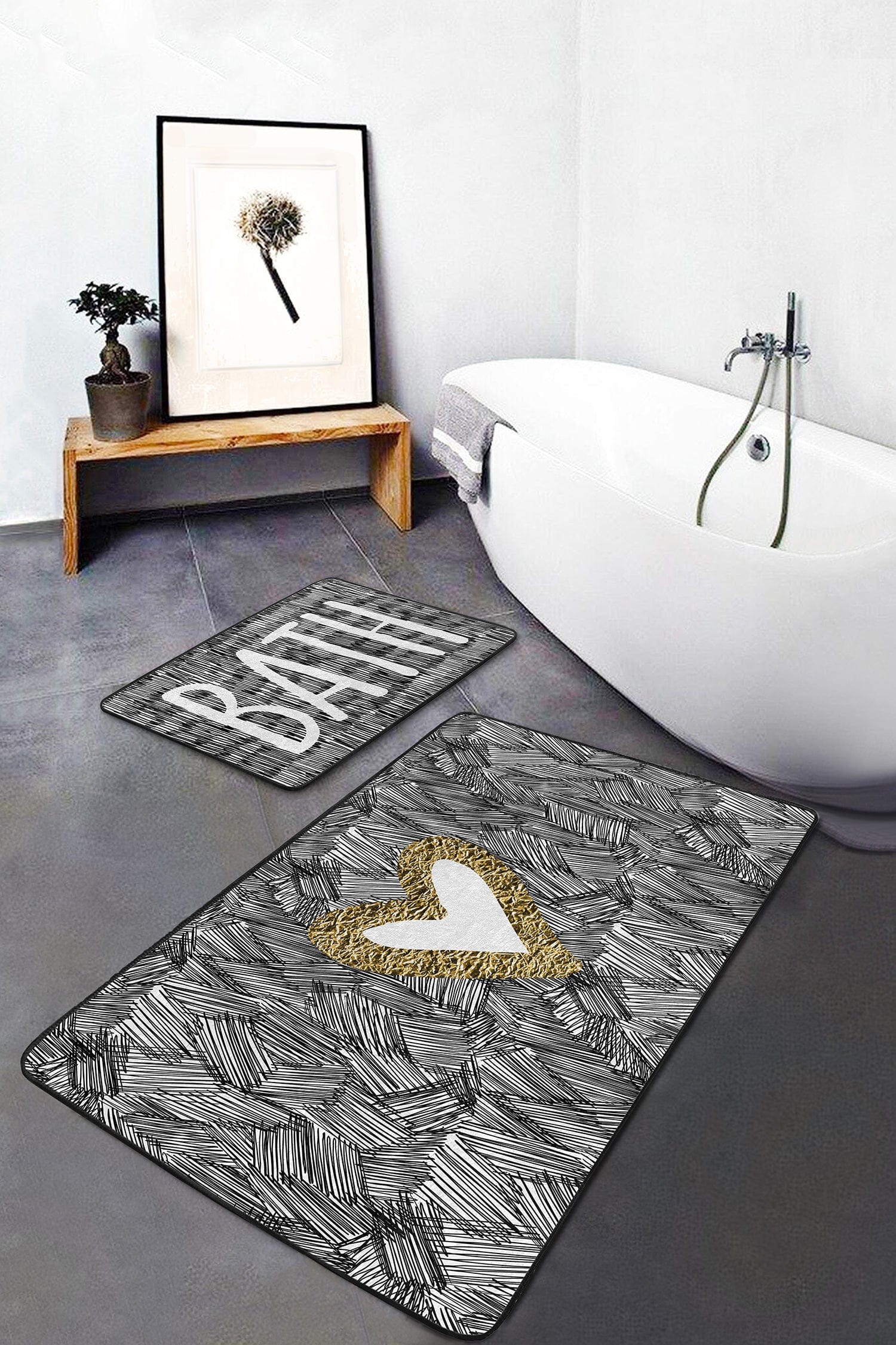 Set di 2 Tappetini da bagno antiscivolo Yasemin BPS167 Rectangle Multicolore, 100 x 60 cm / 60 x 50 cm