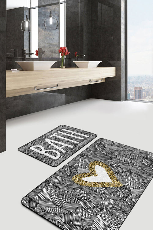 Set di 2 Tappetini da bagno antiscivolo Yasemin BPS167 Rectangle Multicolore, 100 x 60 cm / 60 x 50 cm (1)