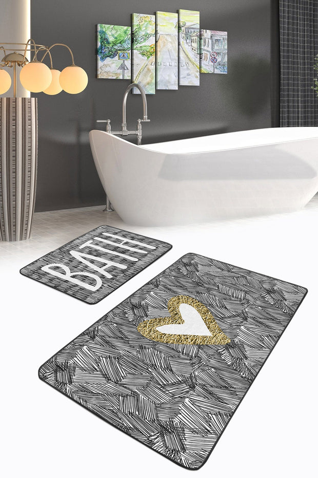 Set di 2 Tappetini da bagno antiscivolo Yasemin BPS167 Rectangle Multicolore, 100 x 60 cm / 60 x 50 cm (2)