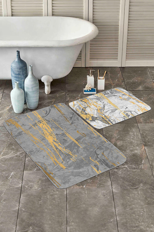 Set di 2 Tappetini da bagno antiscivolo Yasemin BPS168 Rectangle Multicolore, 100 x 60 cm / 60 x 50 cm