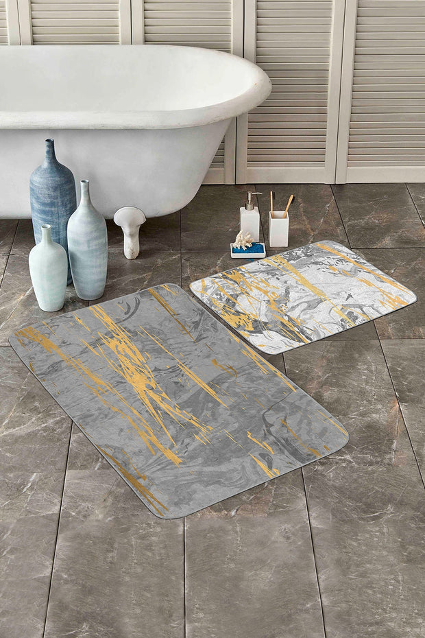 Set di 2 Tappetini da bagno antiscivolo Yasemin BPS168 Rectangle Multicolore, 100 x 60 cm / 60 x 50 cm