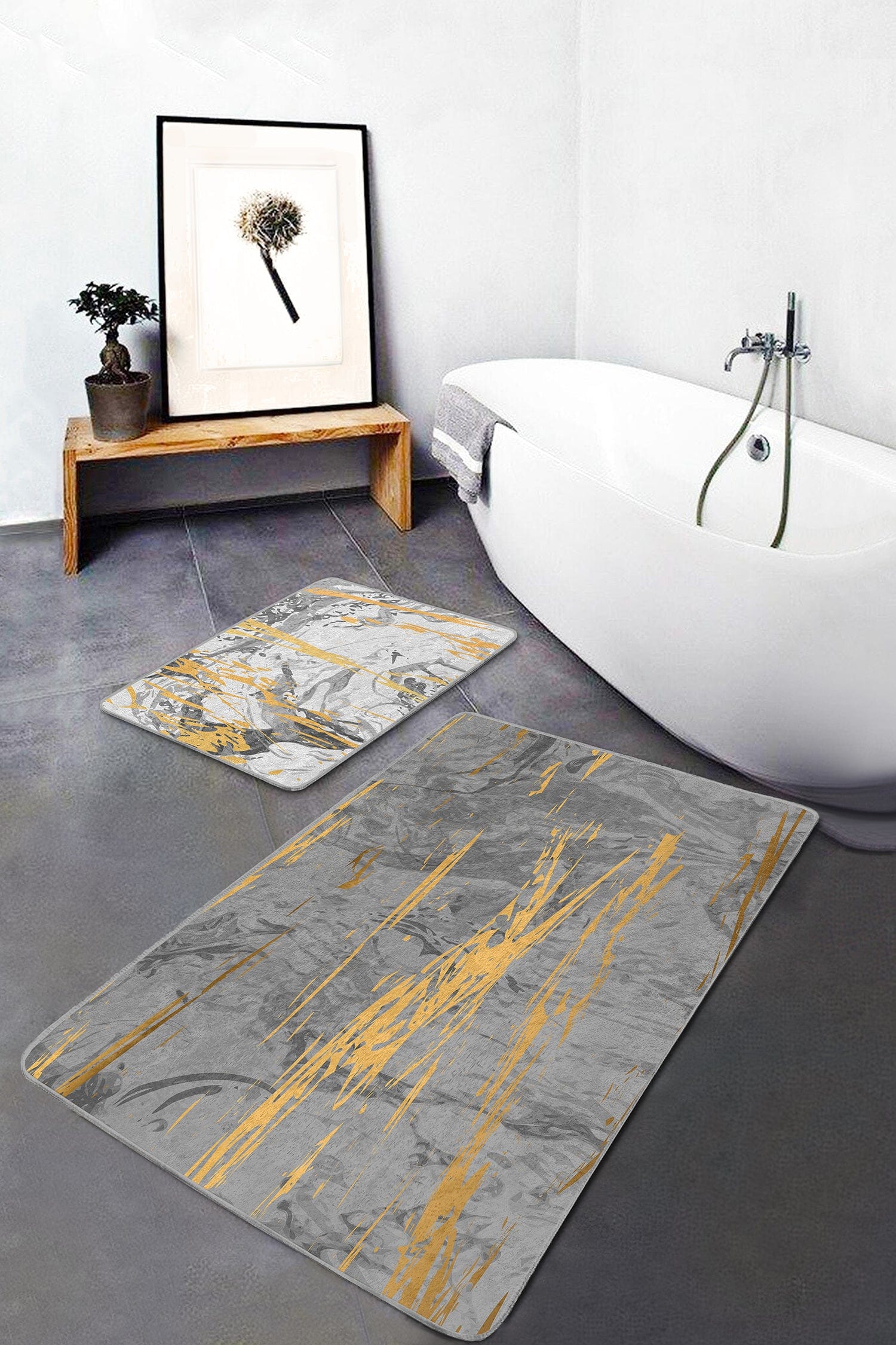 Set di 2 Tappetini da bagno antiscivolo Yasemin BPS168 Rectangle Multicolore, 100 x 60 cm / 60 x 50 cm (2)