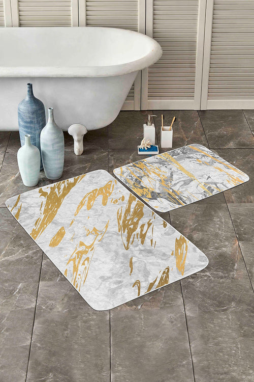 Set di 2 Tappetini da bagno antiscivolo Yasemin BPS169 Rectangle Multicolore, 100 x 60 cm / 60 x 50 cm