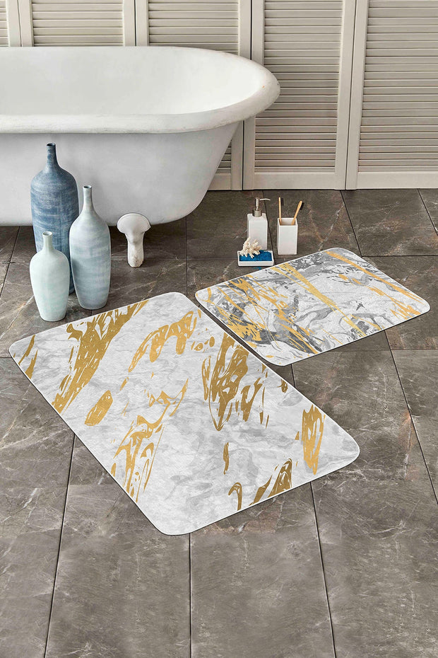 Set di 2 Tappetini da bagno antiscivolo Yasemin BPS169 Rectangle Multicolore, 100 x 60 cm / 60 x 50 cm