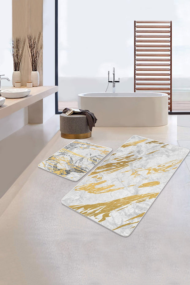 Set di 2 Tappetini da bagno antiscivolo Yasemin BPS169 Rectangle Multicolore, 100 x 60 cm / 60 x 50 cm (2)
